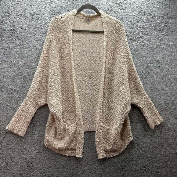 Umgee Medium Cream Open Front Cardigan Oversized Comfort Casual Front Pockets - Picture 2 of 8